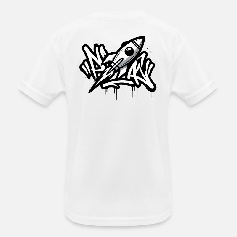 Graffiti rocket in black and white Kids Functional T-Shirt