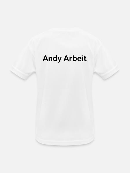 Andy Arbeit - Kinder Funktions-T-Shirt - Weiß - Hinten