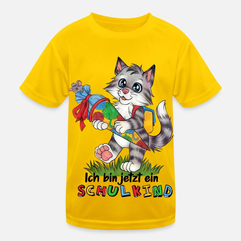 Ich bin ein Schulkind Kätzchen mit Zuckertüte Kinder Funktions-T-Shirt