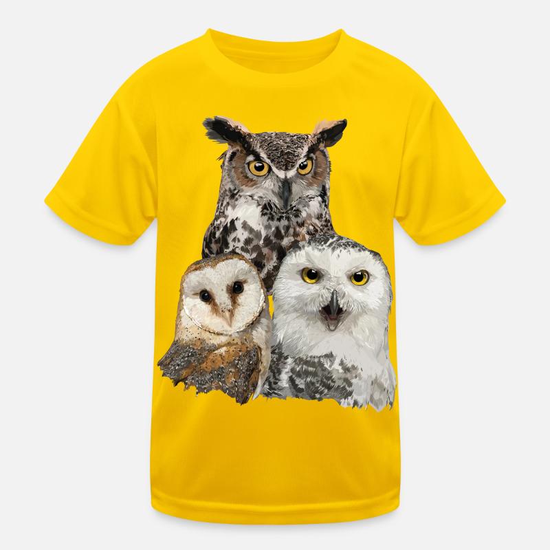 Eulen und Eule - Kinder Funktions-T-Shirt - Eigelb