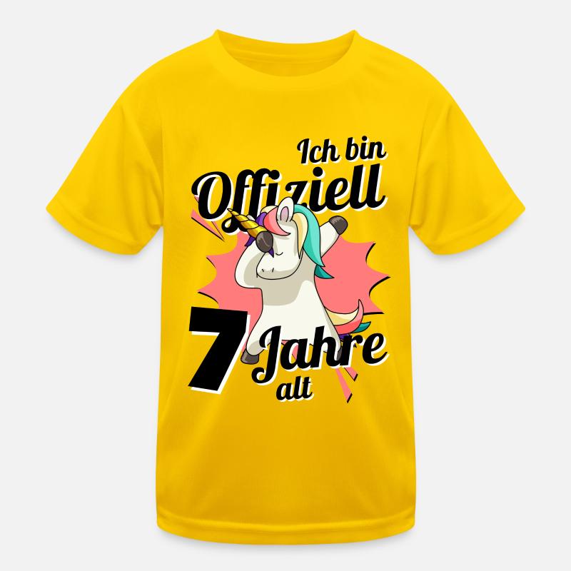 7. Geburtstag Dabbendes Einhorn Kindergeburtstag - Kinder Funktions-T-Shirt - Eigelb