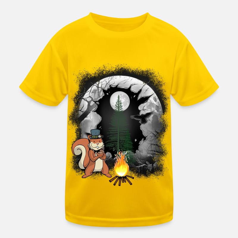 Fire Campfire Forest Dwellers Squirrel Moon Kids Functional T-Shirt