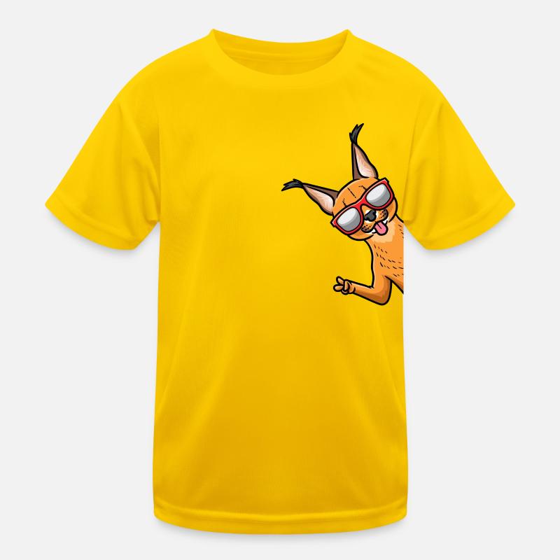 Karakal Katze Wüstenluchs Katzen Von Seite Mit Kinder Funktions-T-Shirt