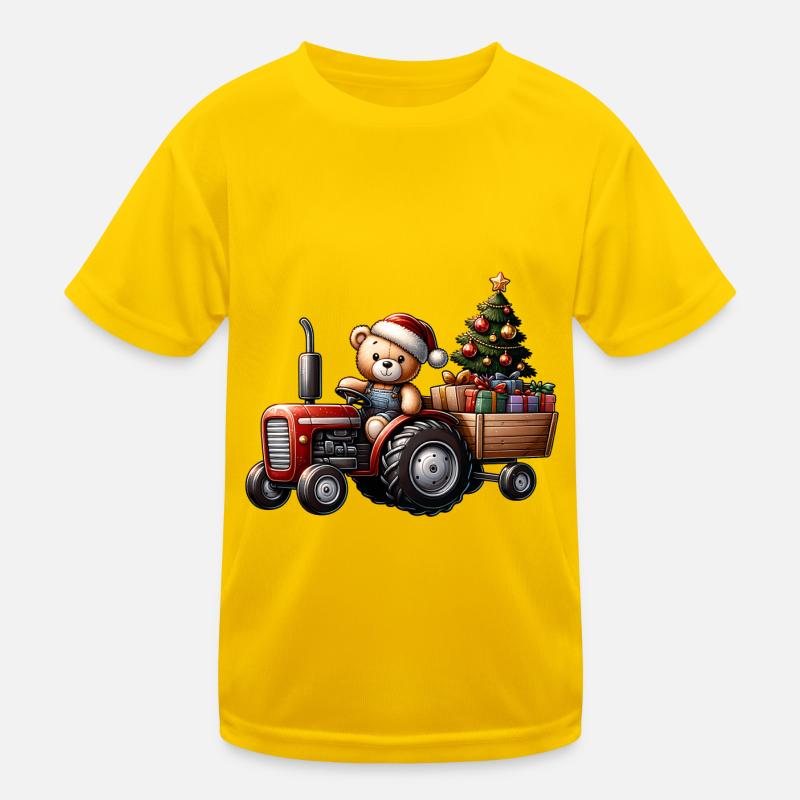 Teddy als Weihnachtsmann mit Traktor Kinder Funktions-T-Shirt