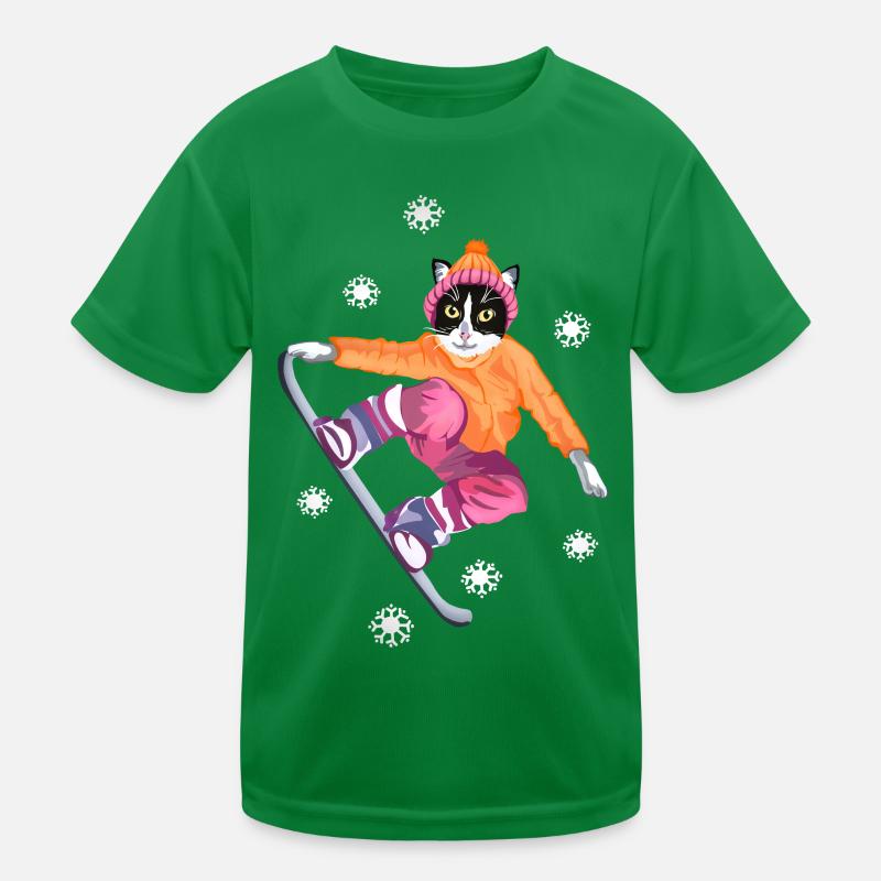 Snowboard Katze Kinder Funktions-T-Shirt