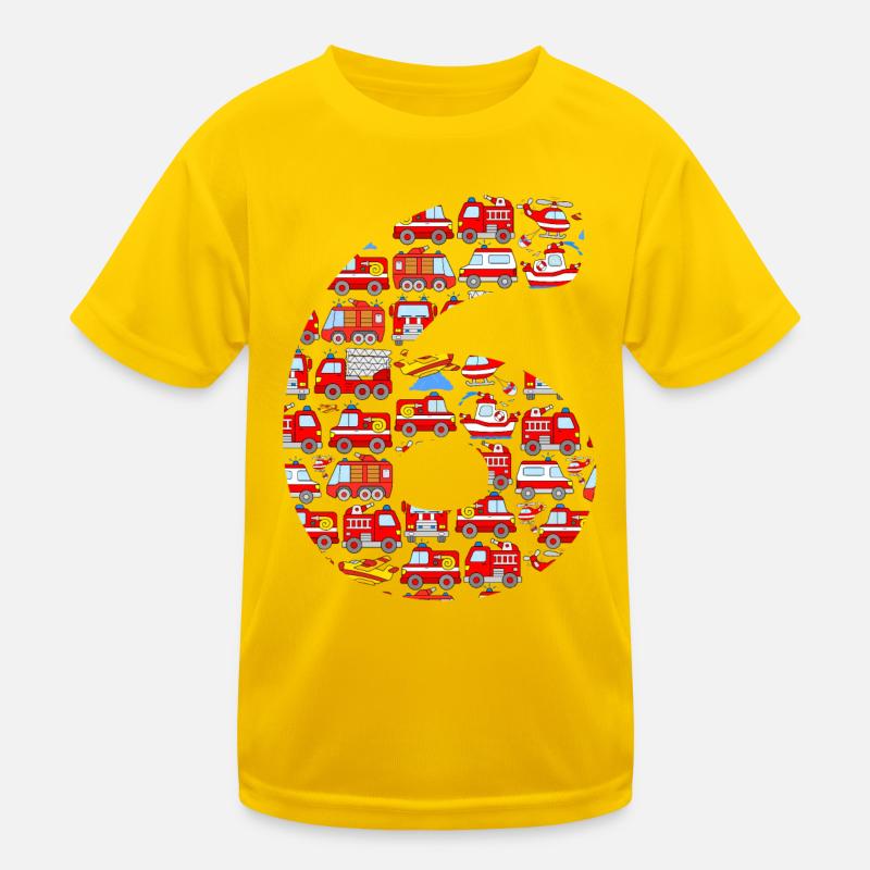Fire Trucks 6 Years Birthday Boys Kids Functional T-Shirt