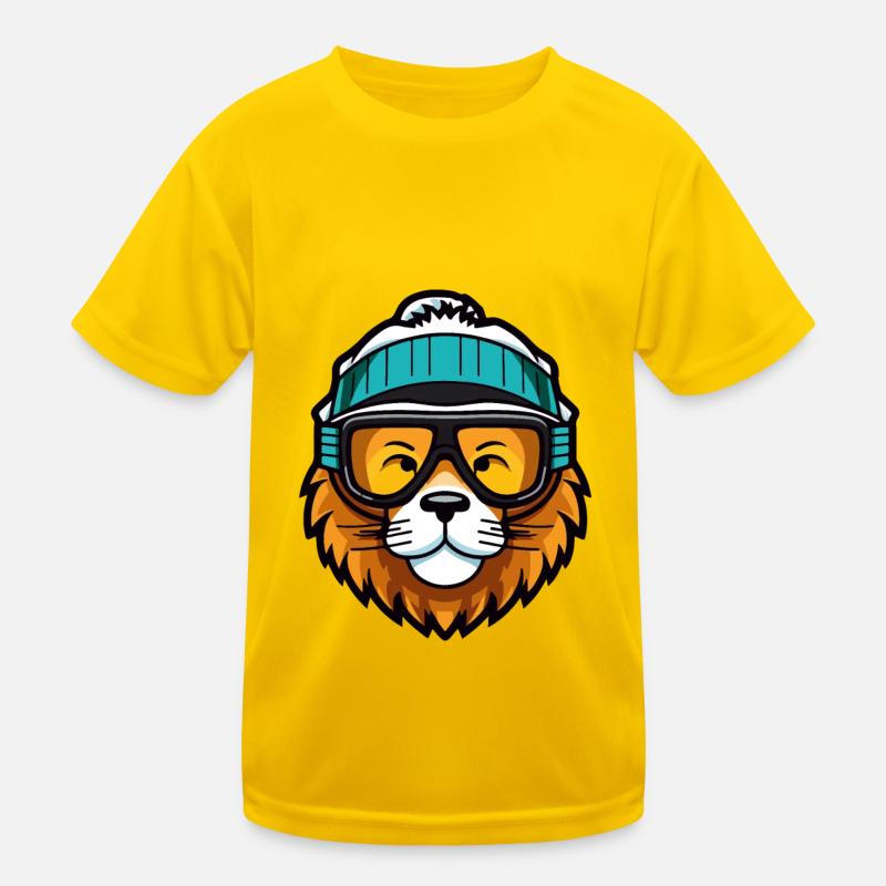 Löwe Snowboard Ski Brille Comic Kinder Funktions-T-Shirt