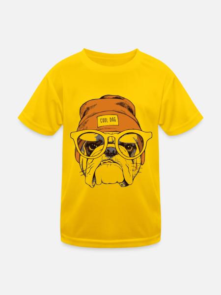 Coole Hipster Hund - Kinder Funktions-T-Shirt - Eigelb