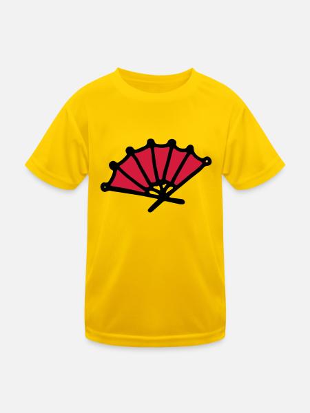 Asian fan hand fan asian hand fan - Kids Functional T-Shirt - egg yellow - Front