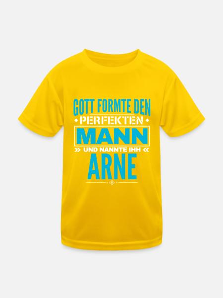 Arne Name Design - Kinder Funktions-T-Shirt - Eigelb - Vorne