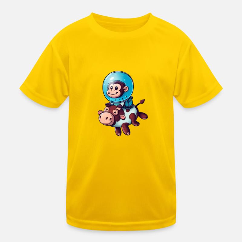 Monkey on Cow Rocket Shake Astronaut Cosmonaut Kids Functional T-Shirt