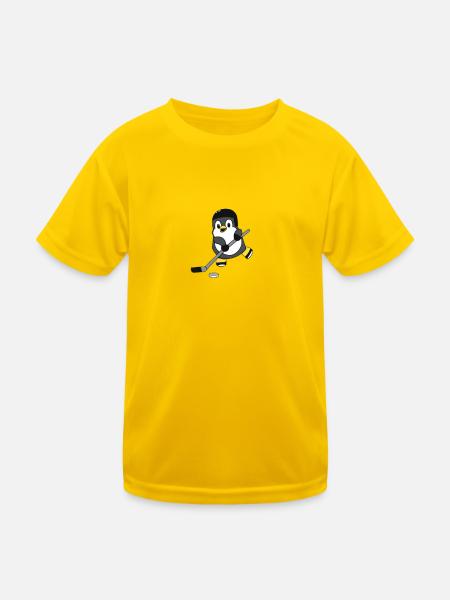 Pinguin spielt Eishockey - Kinder Funktions-T-Shirt - Eigelb