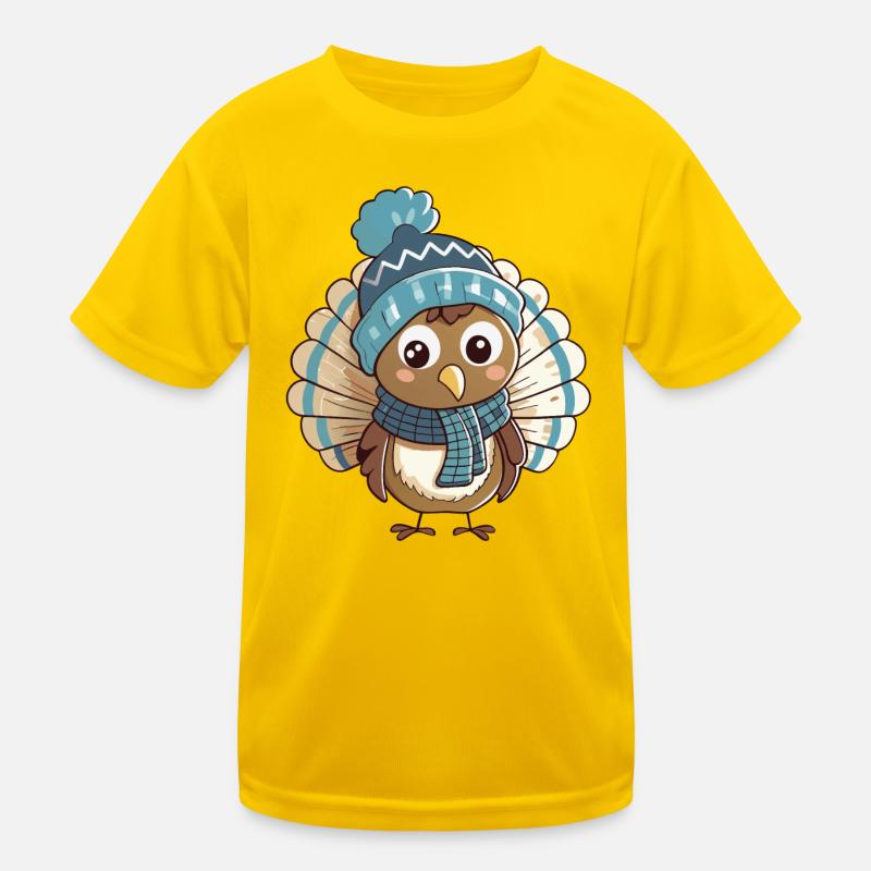 Dinde mignonne avec écharpe et chapeau à pompon. T-shirt sport Enfant