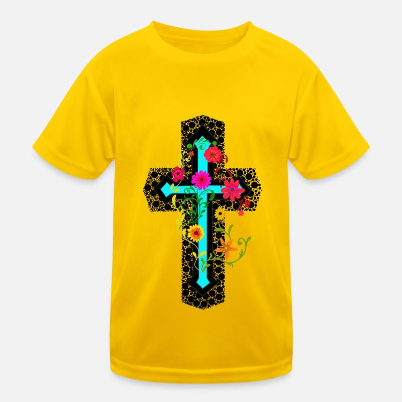 Croix Croix Crucifix Fleurs Fleurs Floraison Création T-shirt sport Enfant