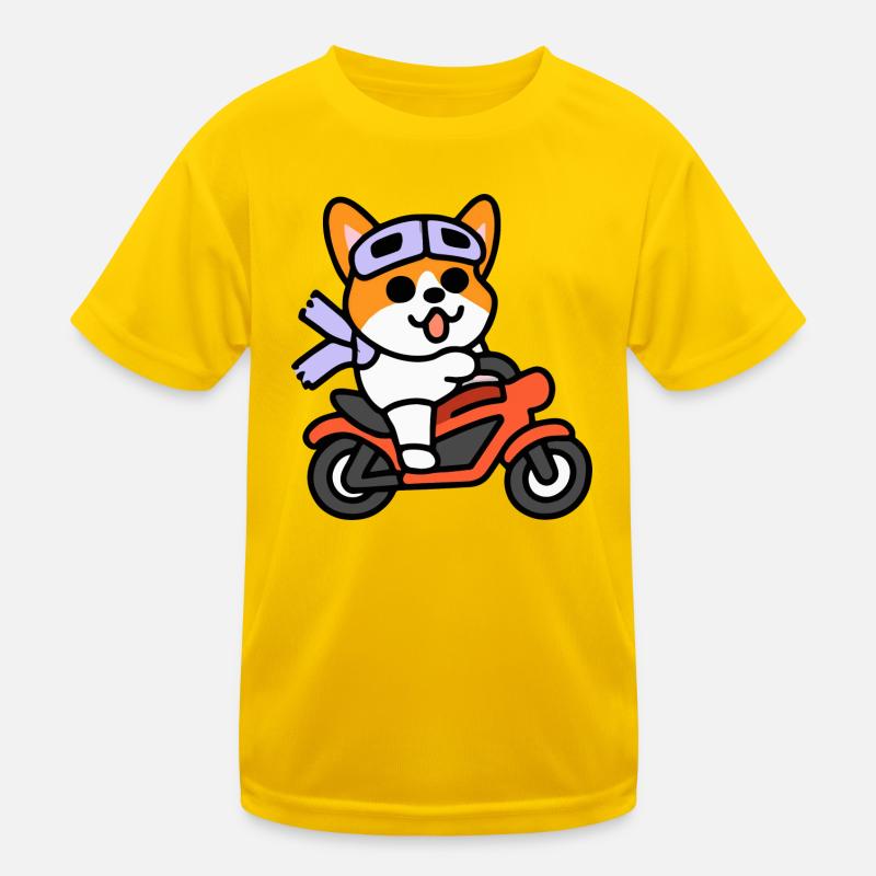 Biker Corgi Hund Welsh Kinder Funktions-T-Shirt