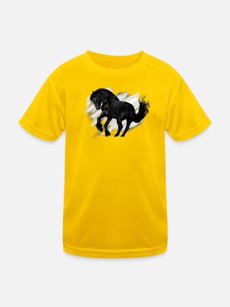 Eleganter Schwarz-Weiß-Pferd im Galopp - Kinder Funktions-T-Shirt - Eigelb