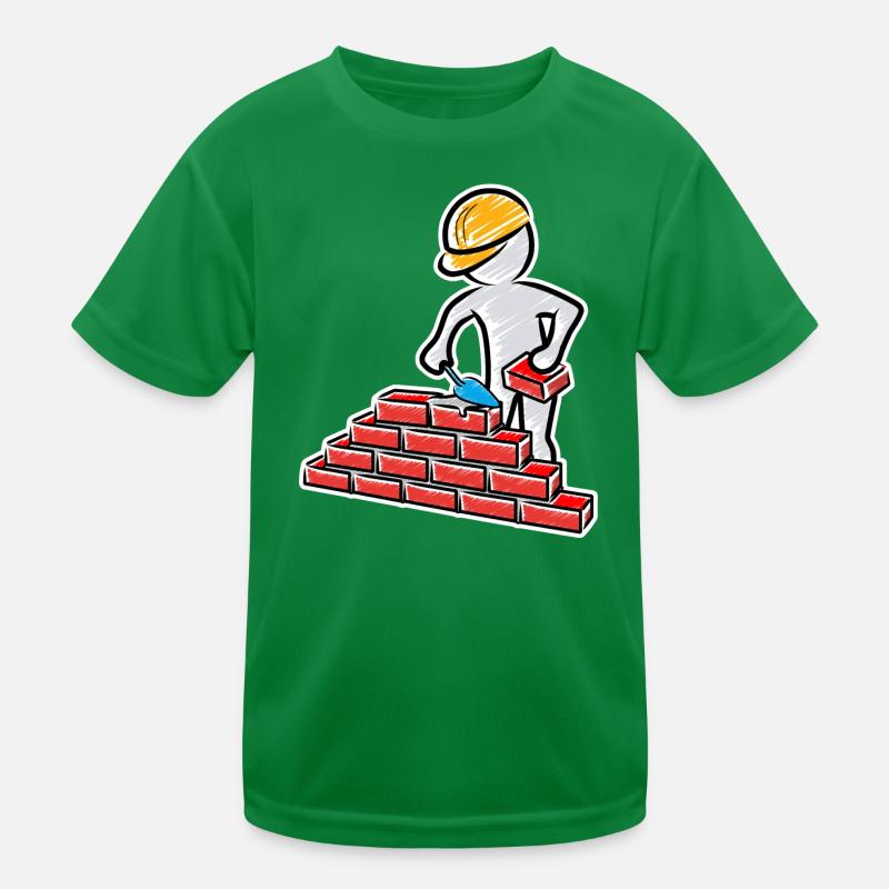 Construction worker with trowel, mortar and wall Kids Functional T-Shirt