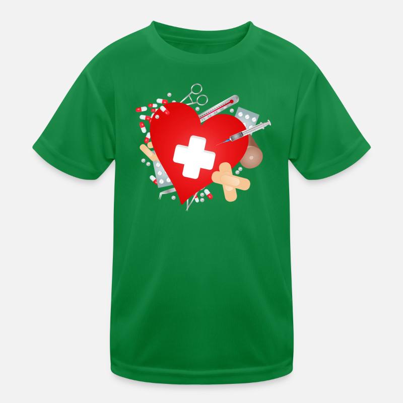Erste Hilfe Set oder Reiseapotheke mit Herz Kinder Funktions-T-Shirt