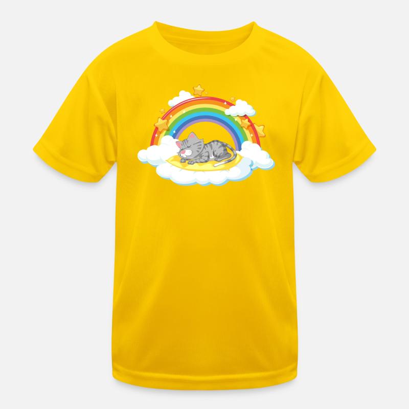 Dreaming Cat on Rainbow Cloud Kids Functional T-Shirt