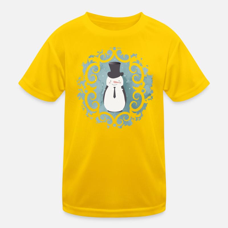 Snowman with top hat, hat and tie in winter Kids Functional T-Shirt
