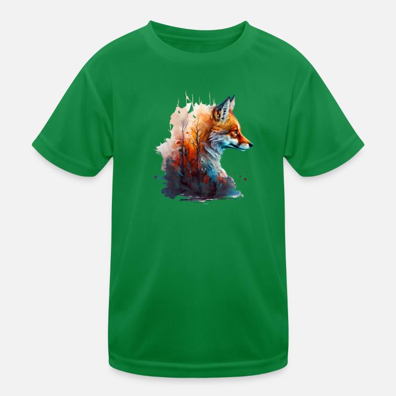 Abstract fox's head protruding from a forest Kids Functional T-Shirt