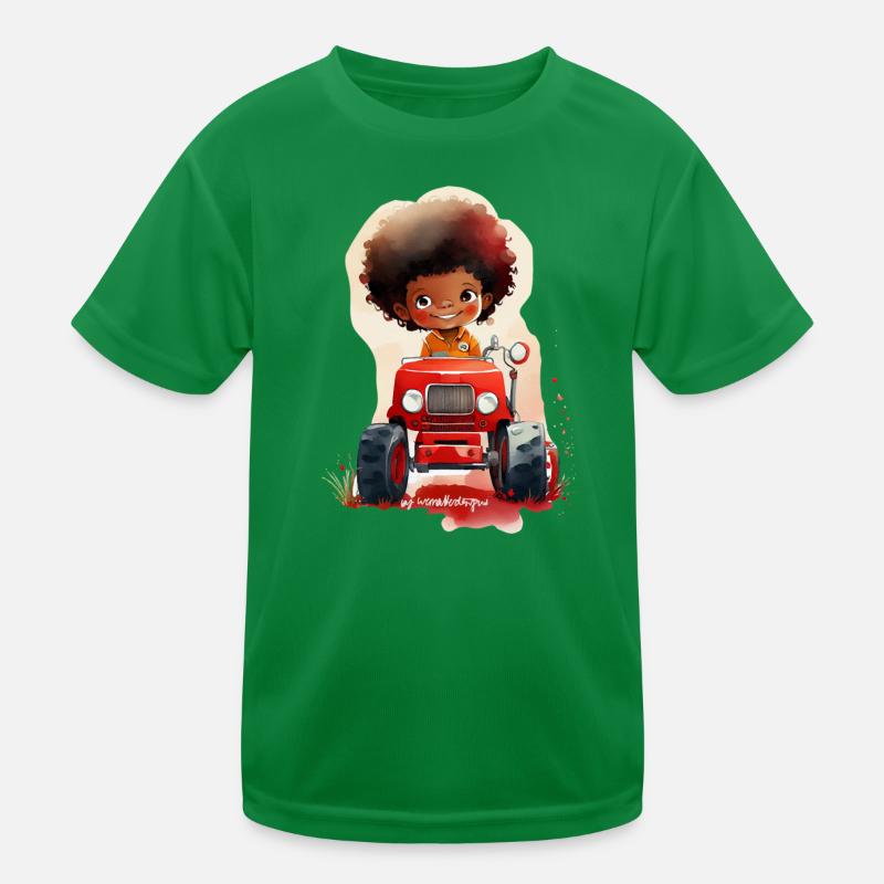 Kleines Kind mit rotem Traktor Kinder Funktions-T-Shirt