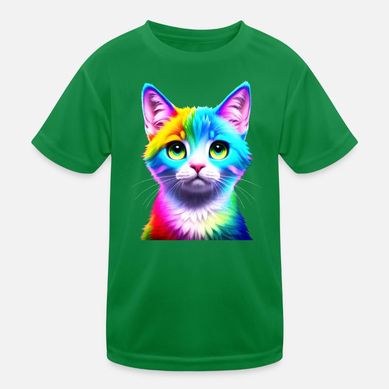 Regenbogenkatze Neonkunst Kinder Funktions-T-Shirt