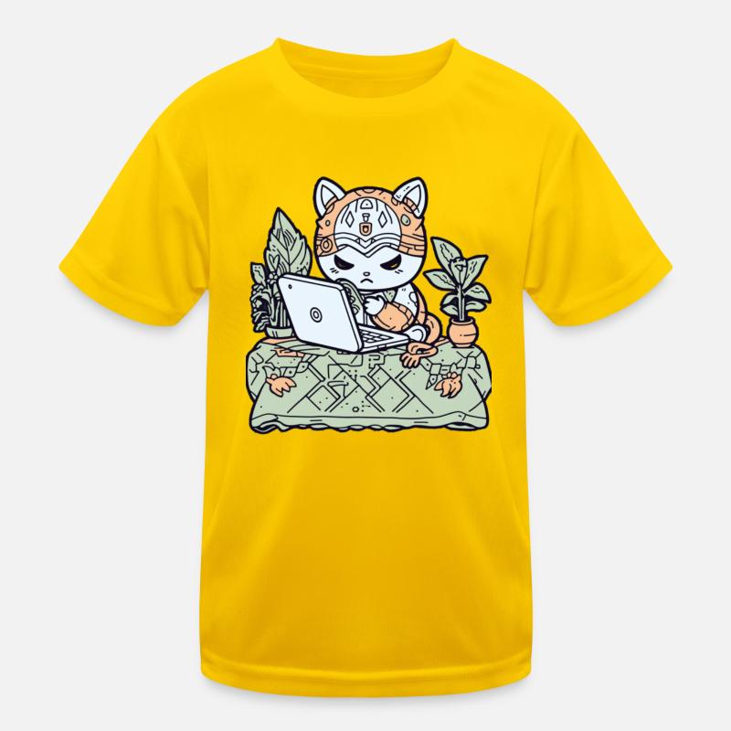 Tech-Katze in Gartenrüstung Kinder Funktions-T-Shirt