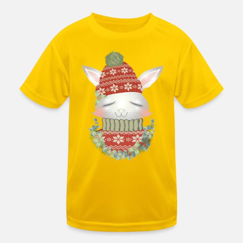 white rabbit with sweater, bobble hat & wreath Kids Functional T-Shirt