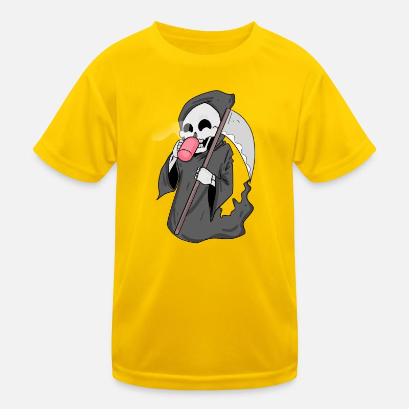 Grim Reaper with coffee Kids Functional T-Shirt