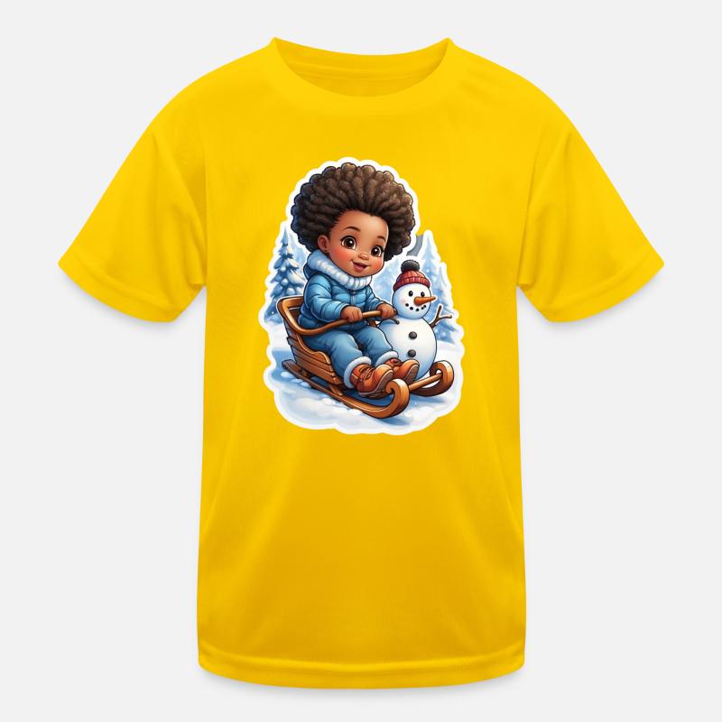 Winterspaß mit Schneemann und Schlitten Kinder Funktions-T-Shirt