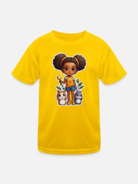 Niedliches Mädchen mit Hamstern und Blumen - Kinder Funktions-T-Shirt - Eigelb