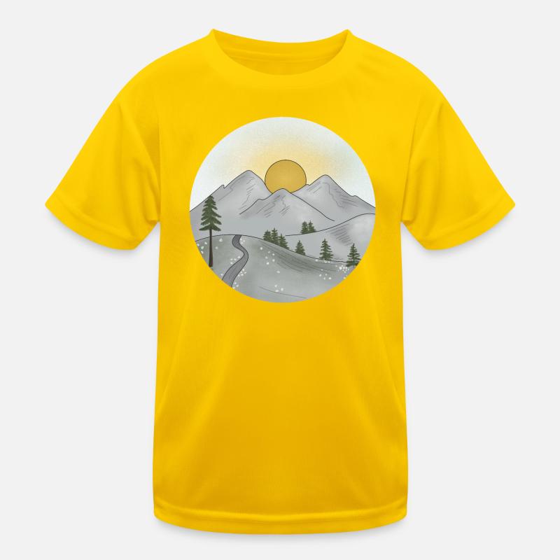 Mountain idyll at sunset in spring Kids Functional T-Shirt