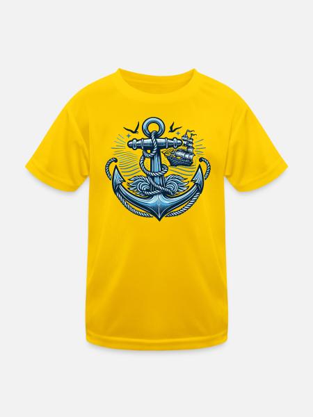 Anker und Taue Nautik-Design - Kinder Funktions-T-Shirt - Eigelb - Vorne