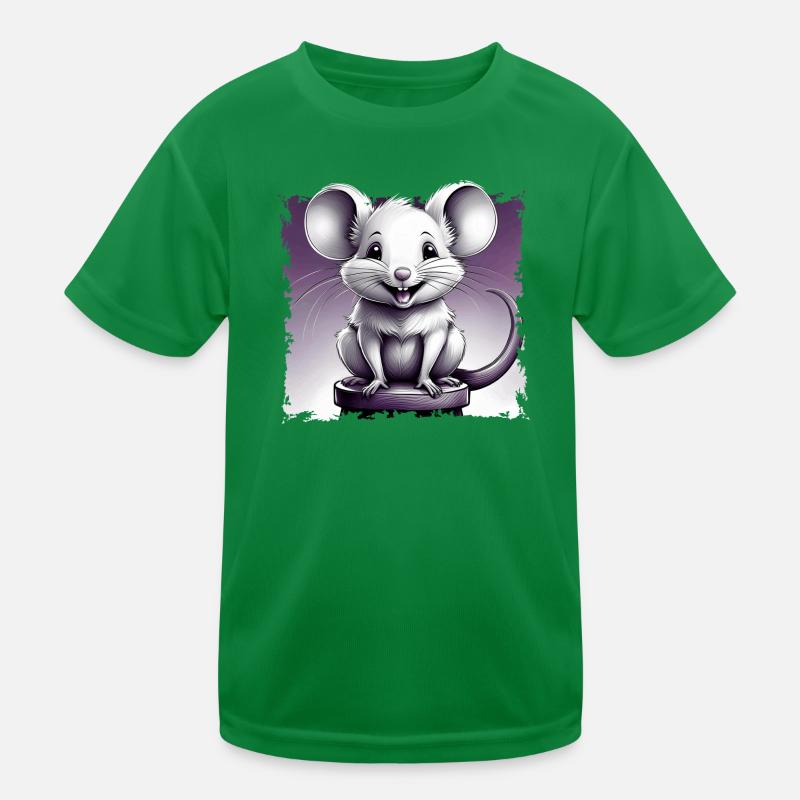 Maus comic lachend sitzt auf Hocker Kinder Funktions-T-Shirt