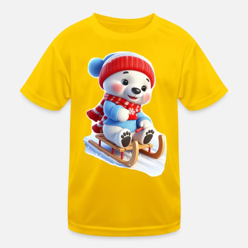 Winterbär auf Schlitten Kinder Funktions-T-Shirt