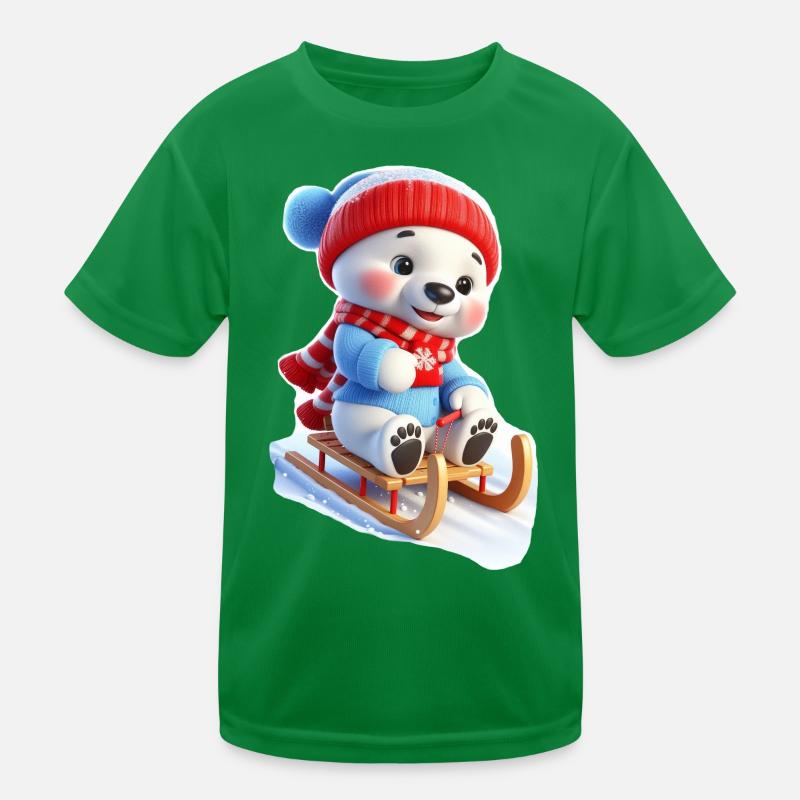 Winter bear on sled Kids Functional T-Shirt