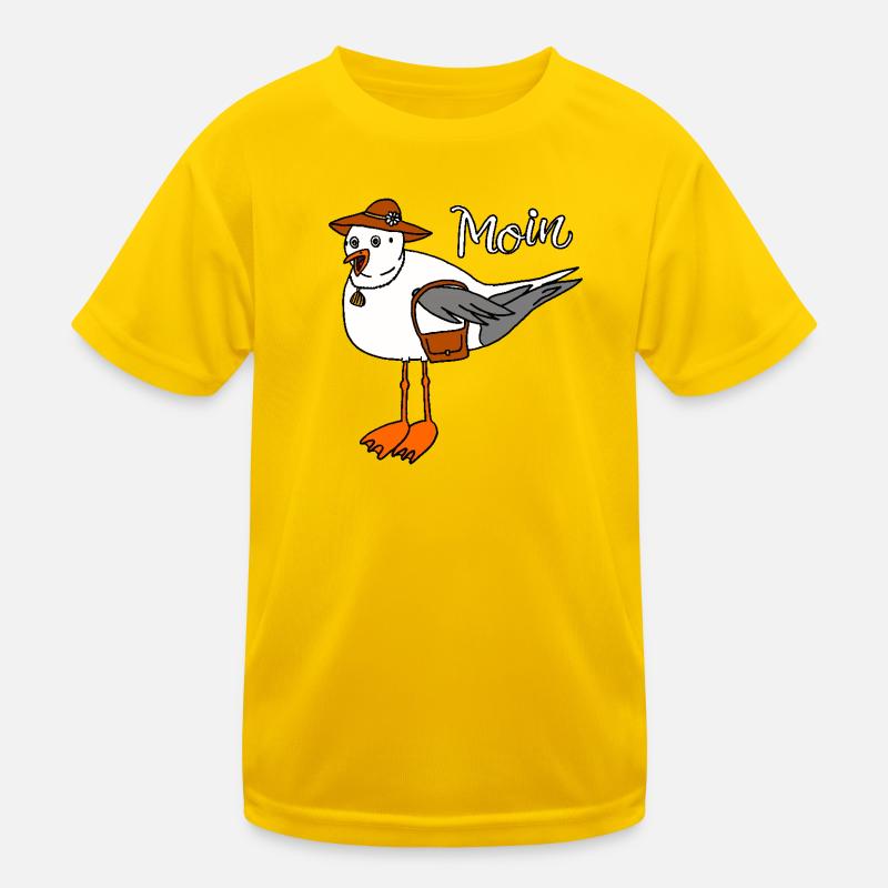Möwe mit Handtasche Moin Ostsee Nordsee Urlaub Kinder Funktions-T-Shirt
