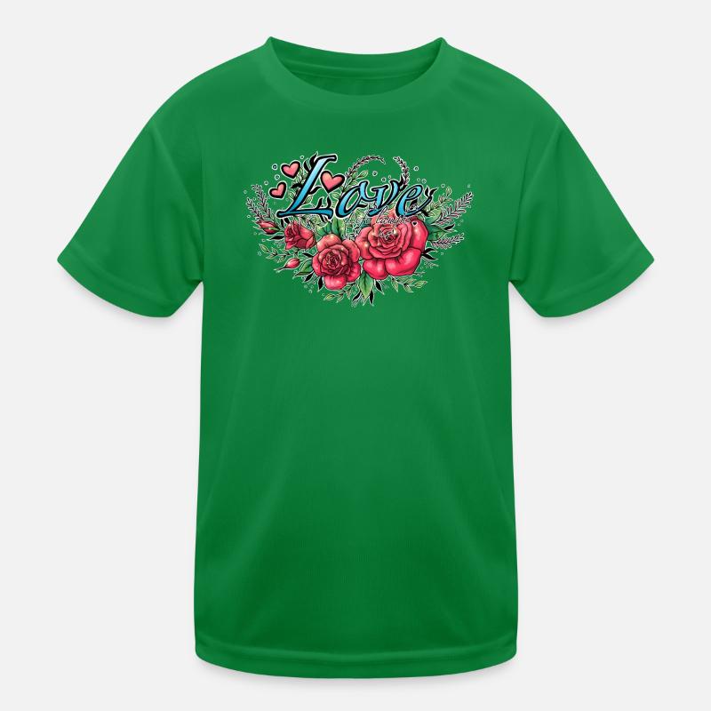 Floral Love Script with Heart Accents Kids Functional T-Shirt