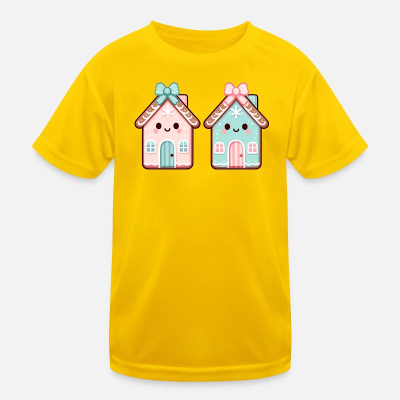 Cute Gingerbread House Duo Kids Functional T-Shirt