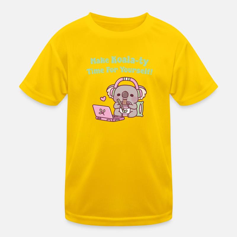 Cute Koala Eating Noodles Make Koala-ty Time Kids Functional T-Shirt