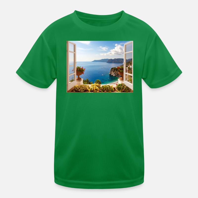 Panoramablick auf die Mittelmeerküste Kinder Funktions-T-Shirt