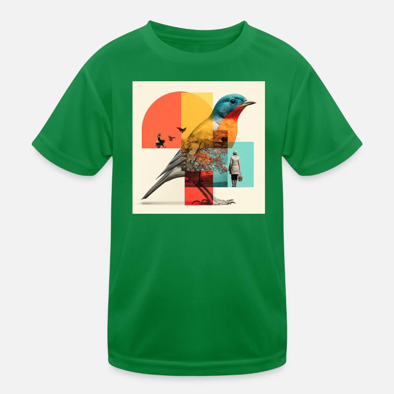 Shapeshifting bird in colorful collage Kids Functional T-Shirt