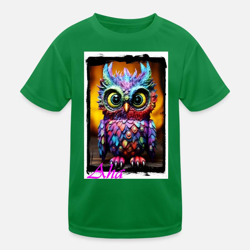 Bunte Eulenfigur mit Neonfarben Puppe Textil Kinder Funktions-T-Shirt