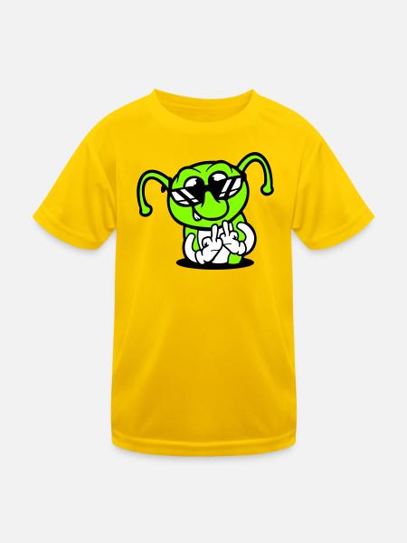 Raupe Mittelfinger Beleidigung Loch Sonnenbrille - Kinder Funktions-T-Shirt - Eigelb - Vorne
