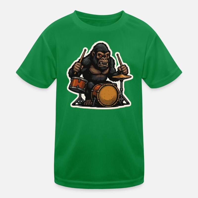Jungle gorilla with drums Kids Functional T-Shirt