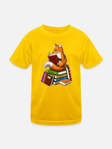 Fuchs liest ein Buch - Kinder Funktions-T-Shirt - Eigelb