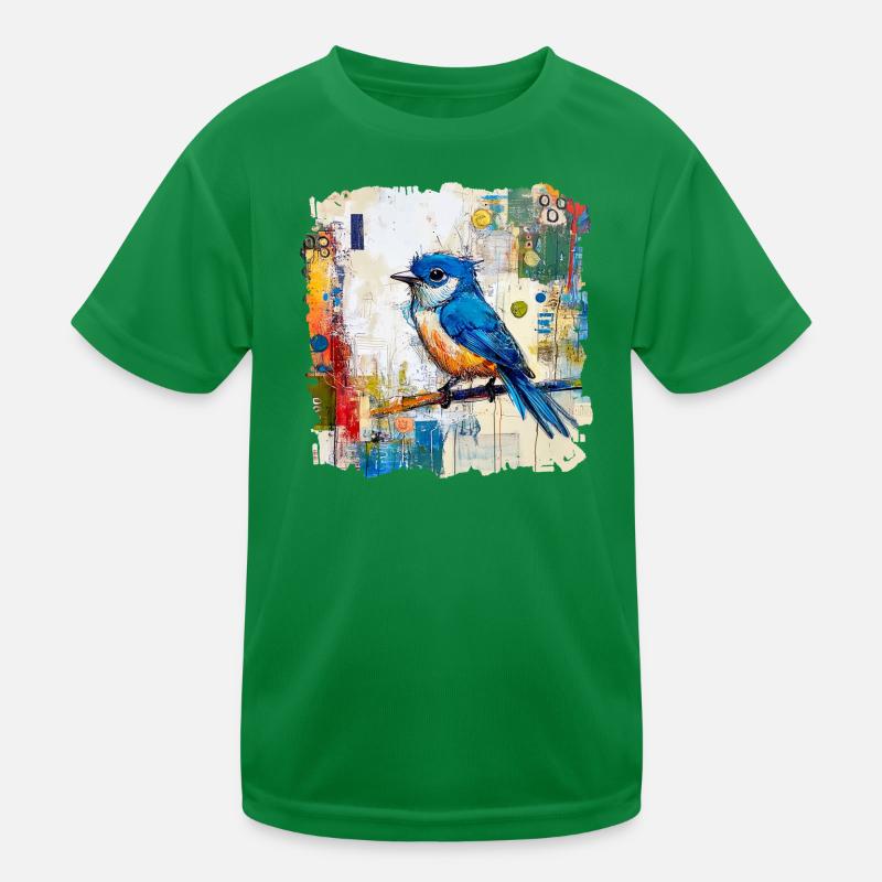 Blauer Vogel im abstrakten Farbmeer Kinder Funktions-T-Shirt