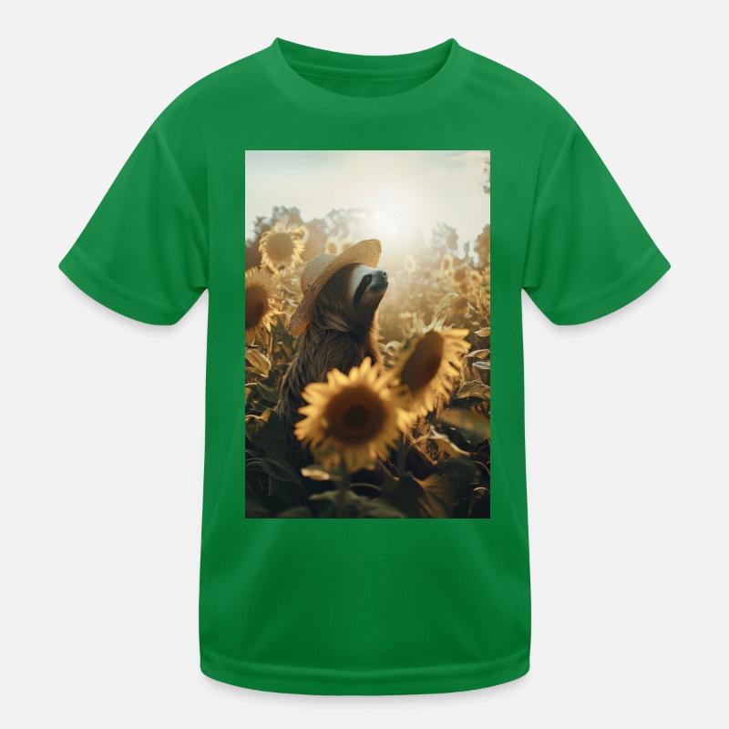 Faultier im Sonnenblumenfeld mit Hut, relax Kinder Funktions-T-Shirt