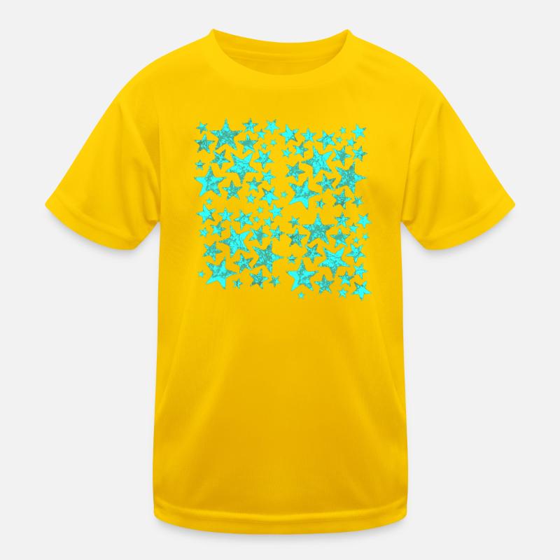 Turquoise Star Pattern Kids Functional T-Shirt